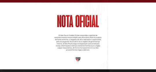 Bastidores: Ministério Público questiona São Paulo, que responde em nota oficial